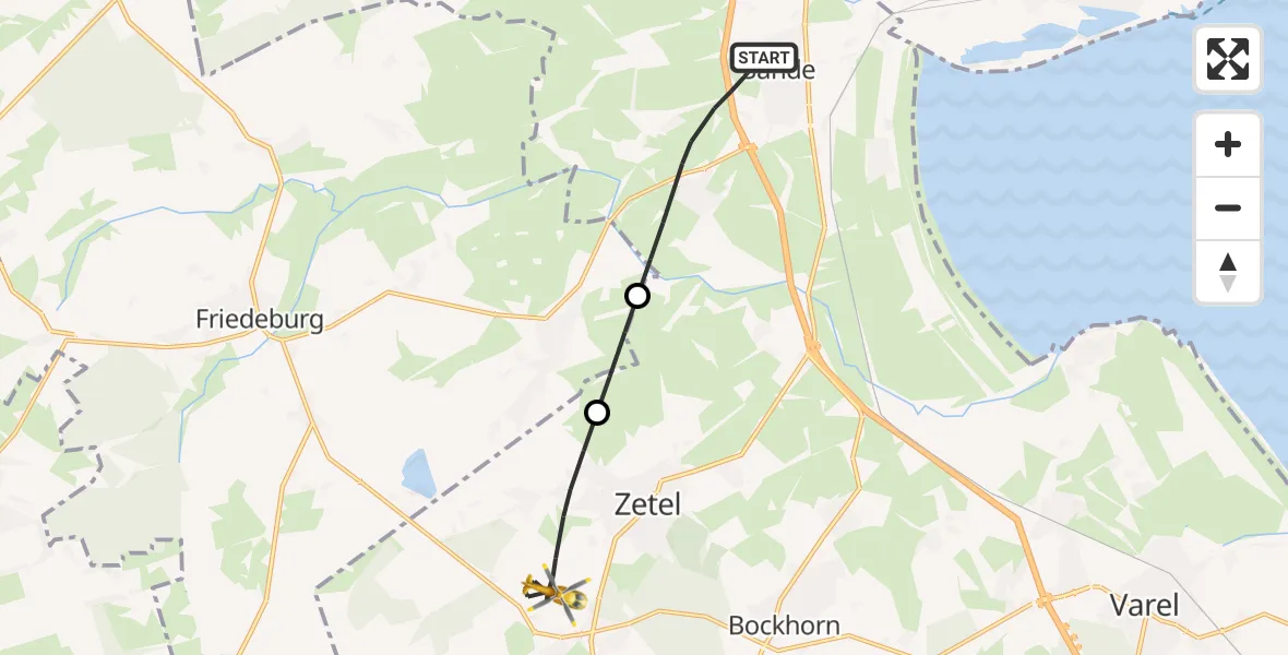 Flugroute Rettungshubschrauber Sande - Zetel, 31 Mai 2026, 09:46