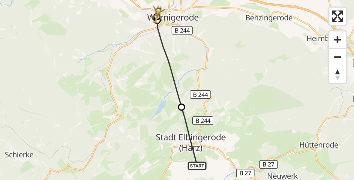 Flugroute Rettungshubschrauber Oberharz am Brocken - Harz Hospital Wernigerode, 31 Mai 2026, 09:53
