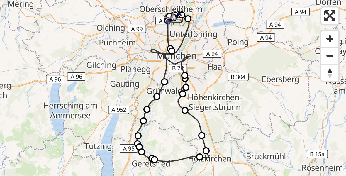 Flugroute Polizeihubschrauber Oberschleißheim - Oberschleißheim, 31 Mai 2026, 09:58