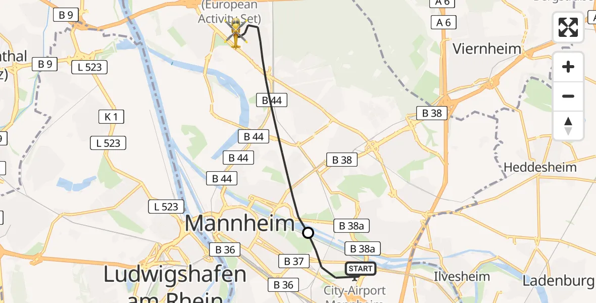 Flugroute Rettungshubschrauber Mannheim-City Flughafen - Mannheim, 31 Mai 2026, 10:01