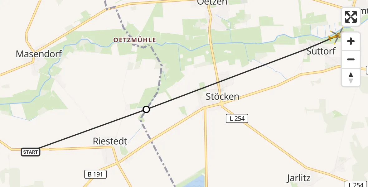 Flugroute Rettungshubschrauber Uelzen - Oetzen, 31 Mai 2026, 10:07