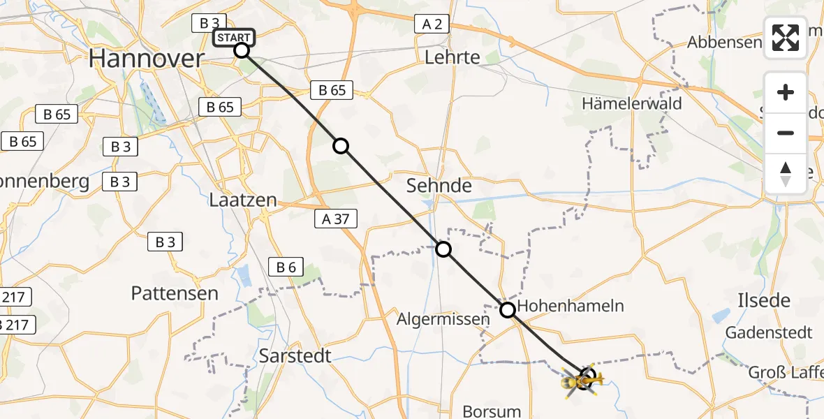 Flugroute Rettungshubschrauber Hannover Luftrettung Hubschrauberlandeplatz (Christoph 4) - Harsum, 31 Mai 2026, 10:10