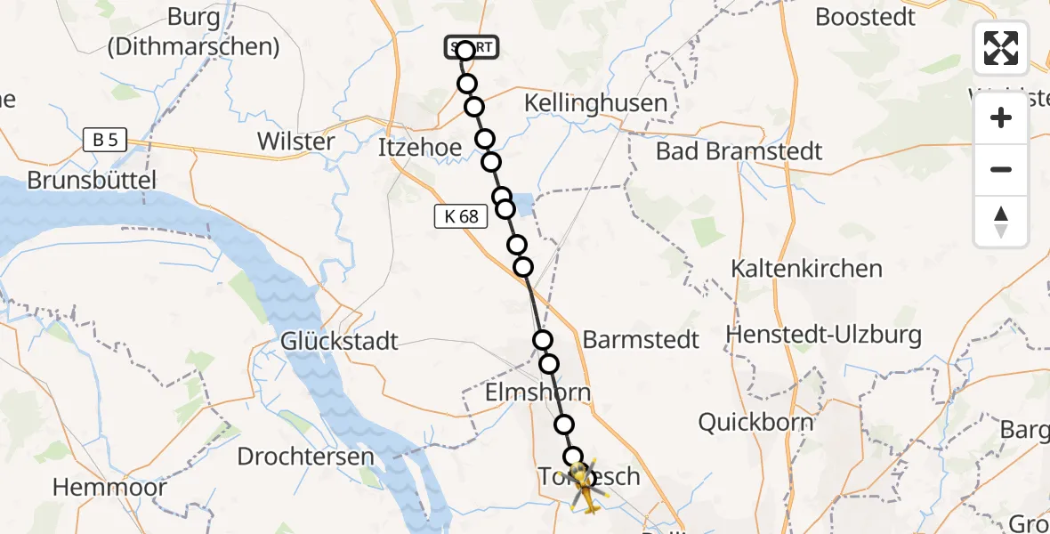 Flugroute Rettungshubschrauber Itzehoe Hungriger Wolf Flugplatz - Tornesch, 31 Mai 2026, 10:14