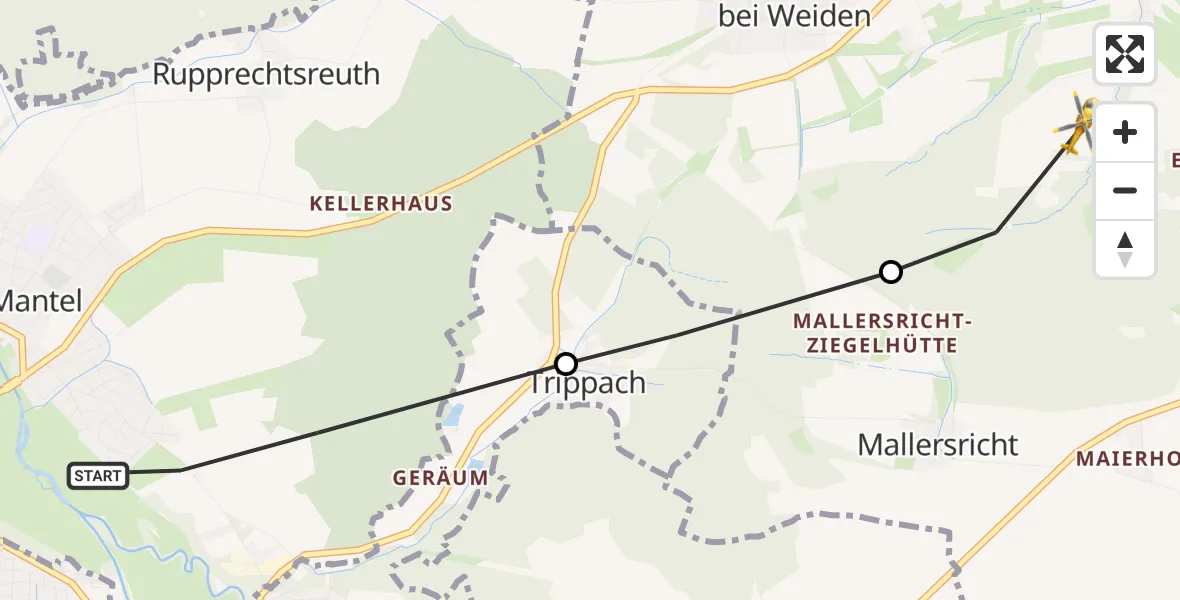Flugroute Rettungshubschrauber Mantel - Weiden i.d.OPf., 31 Mai 2026, 10:18