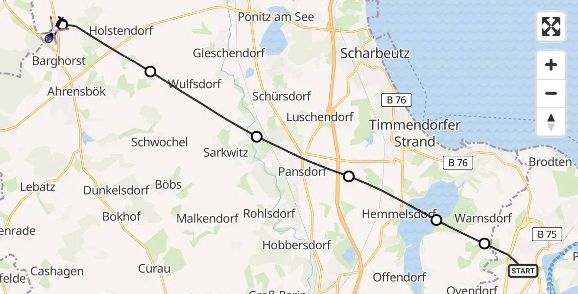 Flugroute Polizeihubschrauber Lübeck - Christoph 12 Luftrettungszentrum, 31 Mai 2026, 10:21