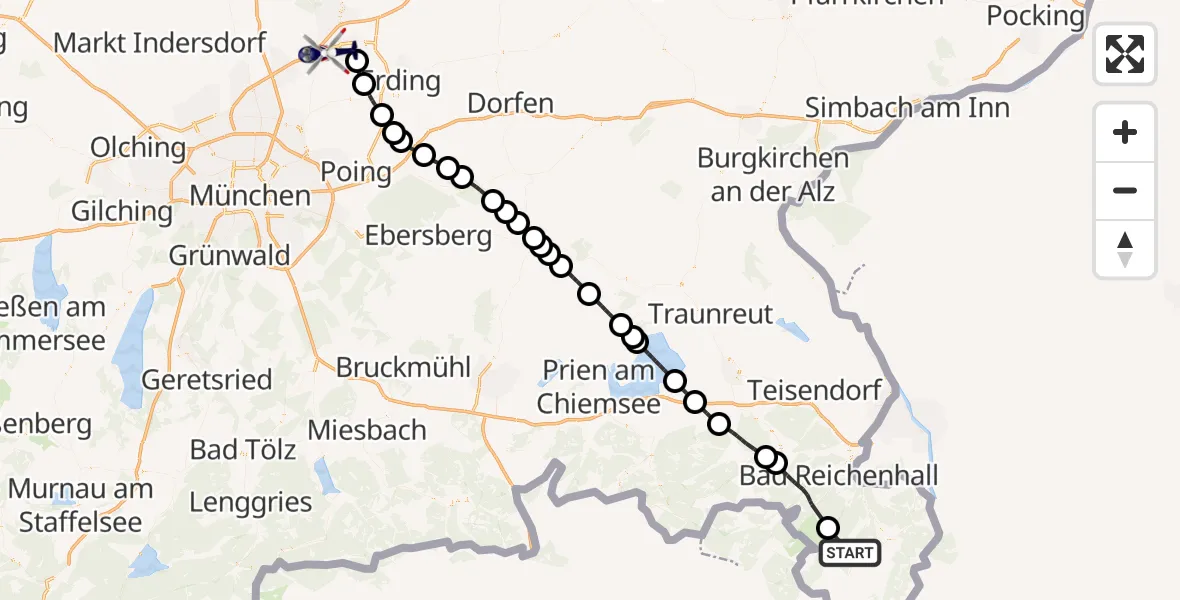 Flugroute Polizeihubschrauber Ramsau b.Berchtesgaden - München Flughafen, 31 Mai 2026, 10:21