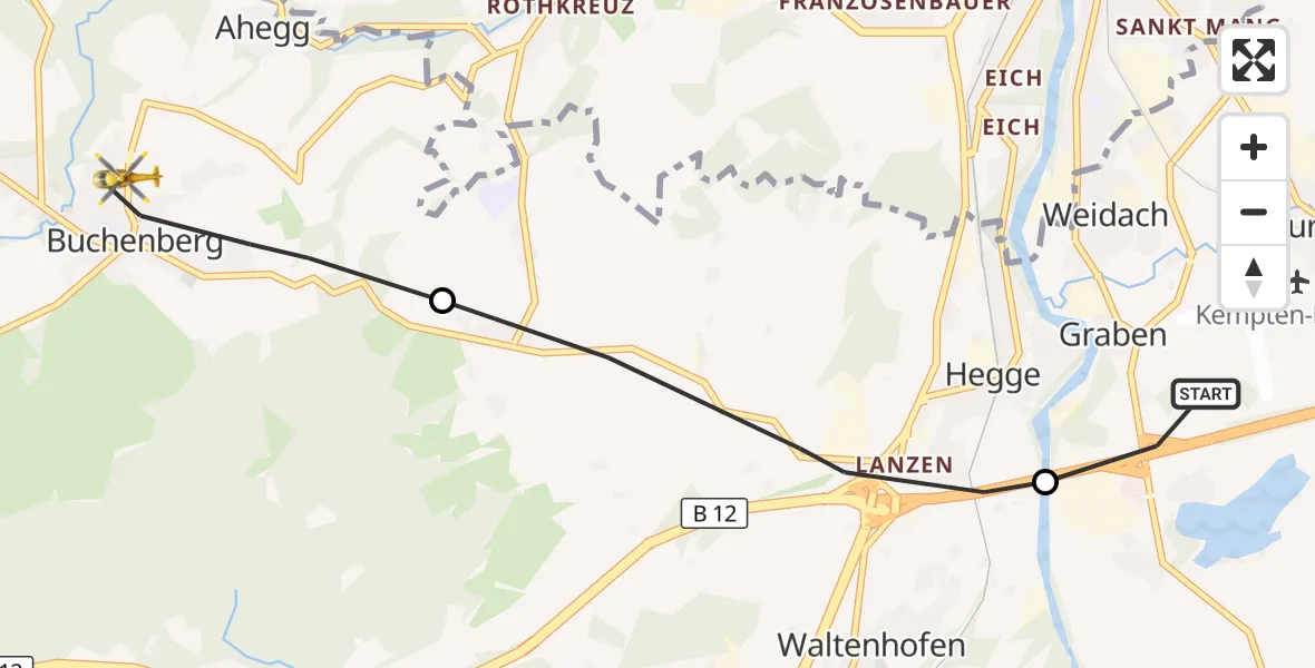 Flugroute Rettungshubschrauber Sulzberg - Buchenberg, 31 Mai 2026, 10:29