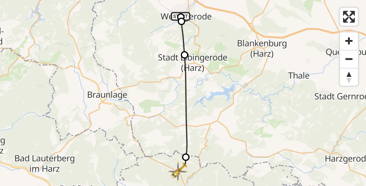 Flugroute Rettungshubschrauber Harz Hospital Wernigerode - Ellrich, 31 Mai 2026, 10:30