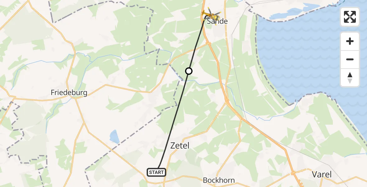 Flugroute Rettungshubschrauber Zetel - Sande, 31 Mai 2026, 10:31