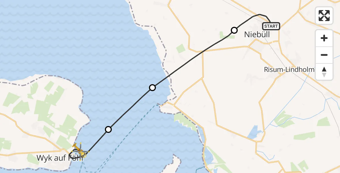 Flugroute Rettungshubschrauber Niebüll - Wyk auf Föhr, 31 Mai 2026, 10:34