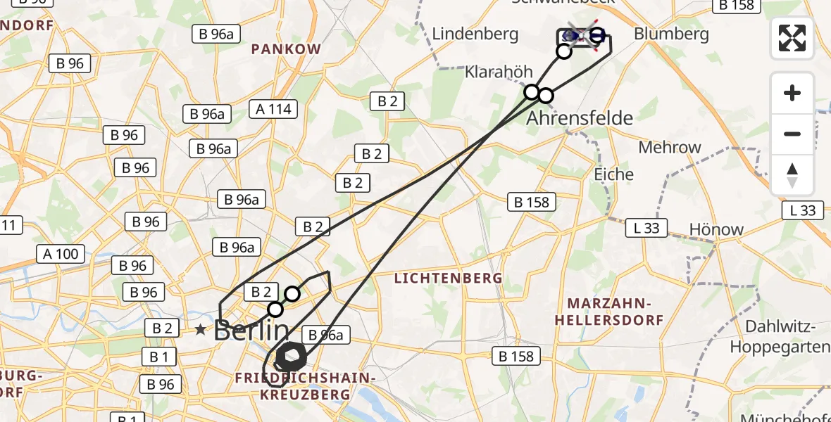 Flugroute Polizeihubschrauber Ahrensfelde Hubschrauberlandeplatz - Ahrensfelde Hubschrauberlandeplatz, 31 Mai 2026, 10:40