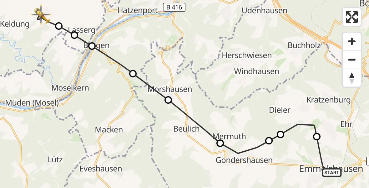 Flugroute Rettungshubschrauber Emmelshausen - Wierschem, 31 Mai 2026, 10:45