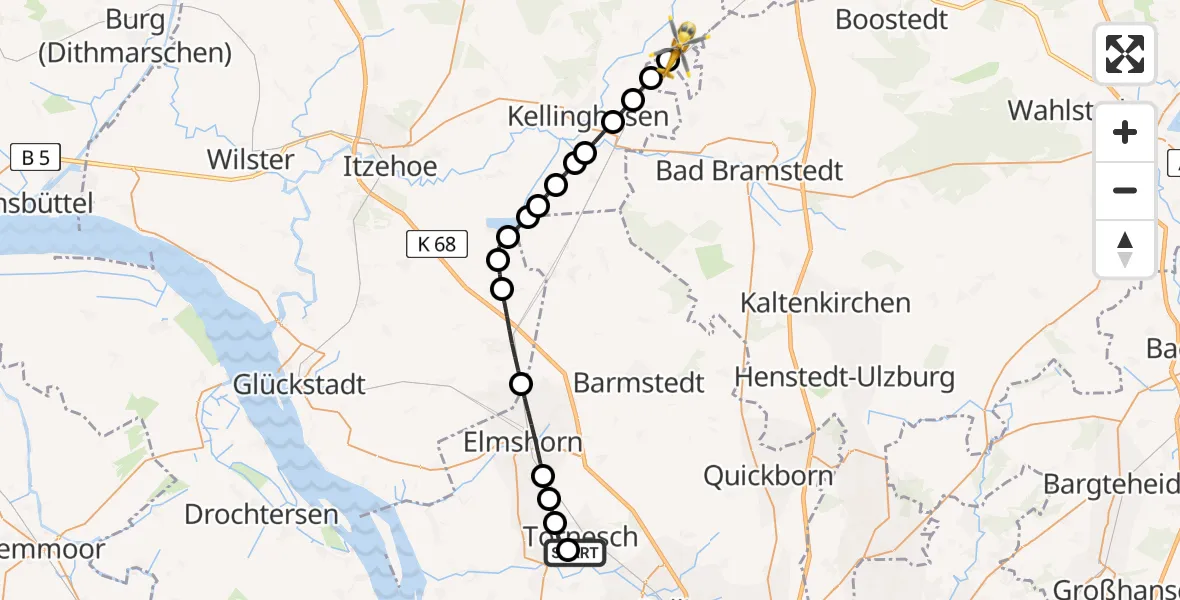 Flugroute Rettungshubschrauber Tornesch - Brokstedt, 31 Mai 2026, 10:45