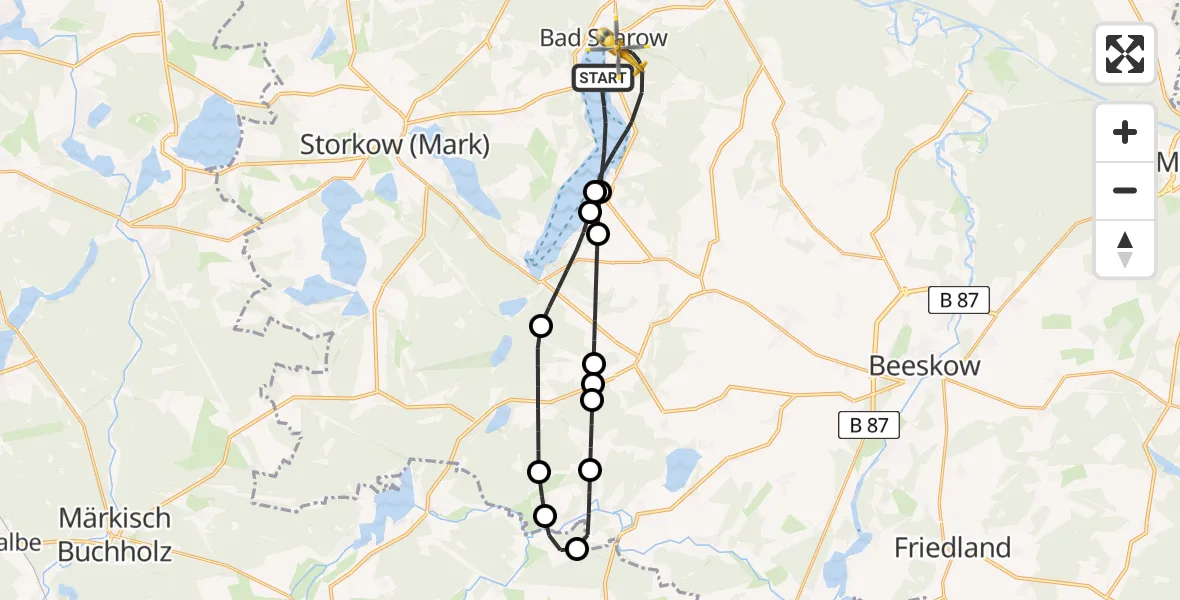 Flugroute Rettungshubschrauber Bad Saarow - Bad Saarow Hospital Hubschrauberlandeplatz, 31 Mai 2026, 10:48
