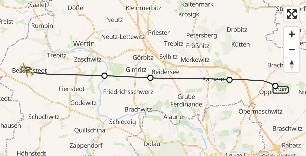 Flugroute Rettungshubschrauber Halle-Oppin Flugplatz - Salzatal, 31 Mai 2026, 11:07