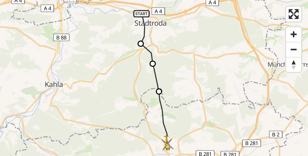 Flugroute Rettungshubschrauber Stadtroda - Neustadt an der Orla, 31 Mai 2026, 11:17