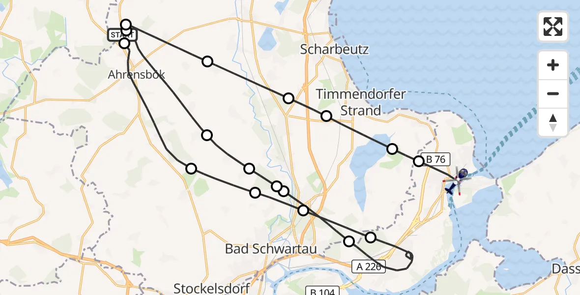 Flugroute Polizeihubschrauber Christoph 12 Luftrettungszentrum - Lübeck, 31 Mai 2026, 11:21