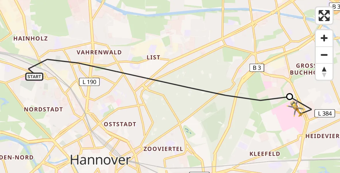 Flugroute Rettungshubschrauber Hannover - Hannover Luftrettung Hubschrauberlandeplatz (Christoph 4), 31 Mai 2026, 11:31