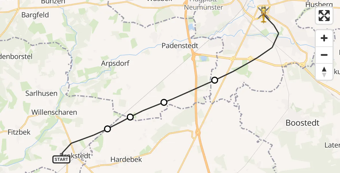 Flugroute Rettungshubschrauber Brokstedt - Neumünster, 31 Mai 2026, 11:31