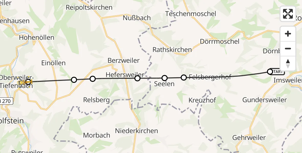 Flugroute Rettungshubschrauber Imsweiler UL - Oberweiler-Tiefenbach, 31 Mai 2026, 11:35