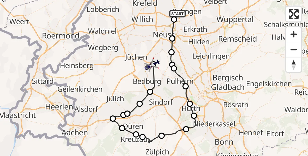 Flugroute Polizeihubschrauber Düsseldorf Flughafen - Grevenbroich, 31 Mai 2026, 11:35