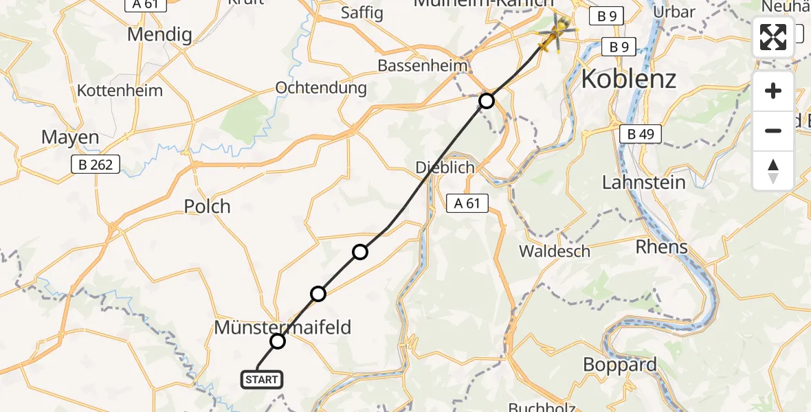 Flugroute Rettungshubschrauber Wierschem - Koblenz, 31 Mai 2026, 11:36