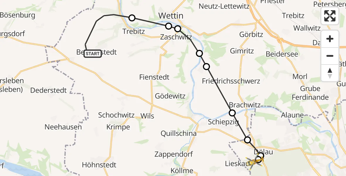 Flugroute Rettungshubschrauber Salzatal - Martha-Maria Halle-Dölau Hospital, 31 Mai 2026, 11:58