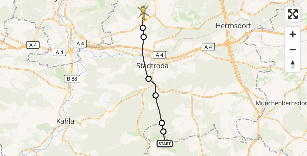 Flugroute Rettungshubschrauber Neustadt an der Orla - Schöngleina, 31 Mai 2026, 12:02
