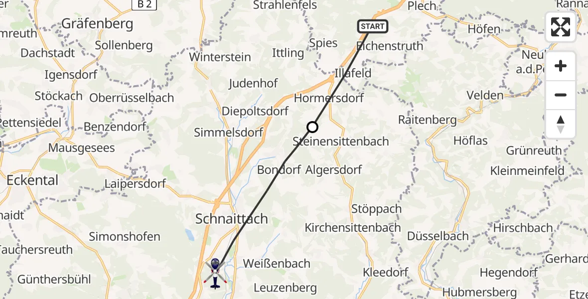 Flugroute Polizeihubschrauber Betzenstein - Neunkirchen a.Sand, 31 Mai 2026, 12:08