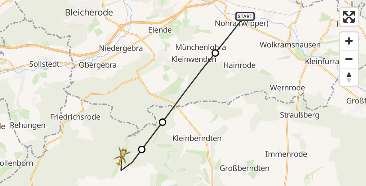 Flugroute Rettungshubschrauber Bleicherode - Helbedündorf, 31 Mai 2026, 12:16