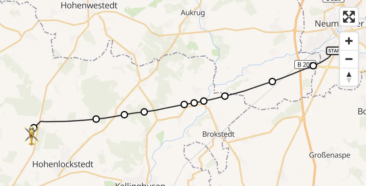 Flugroute Rettungshubschrauber Neumünster - Itzehoe Hungriger Wolf Flugplatz, 31 Mai 2026, 12:25