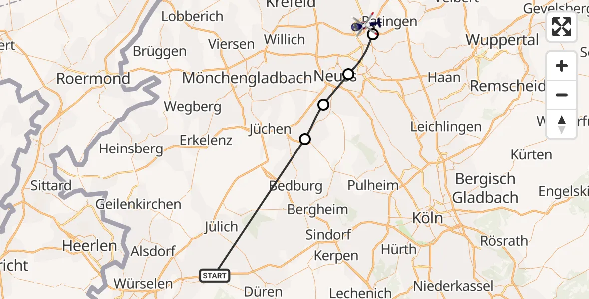 Flugroute Polizeihubschrauber Langerwehe - Düsseldorf Flughafen, 31 Mai 2026, 12:27