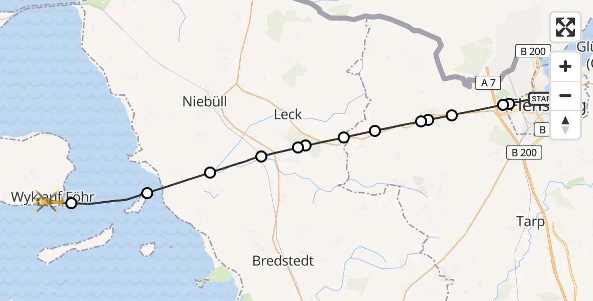 Flugroute Rettungshubschrauber Flensburg - Wyk auf Föhr, 31 Mai 2026, 12:35