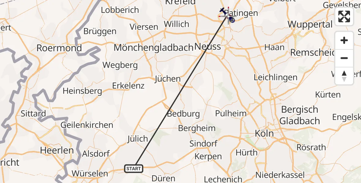 Flugroute Polizeihubschrauber Langerwehe - Düsseldorf Flughafen, 31 Mai 2026, 12:36