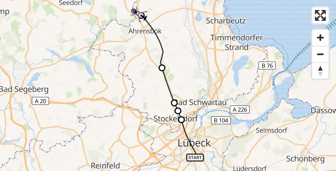 Flugroute Polizeihubschrauber Lübeck - Christoph 12 Luftrettungszentrum, 31 Mai 2026, 12:44