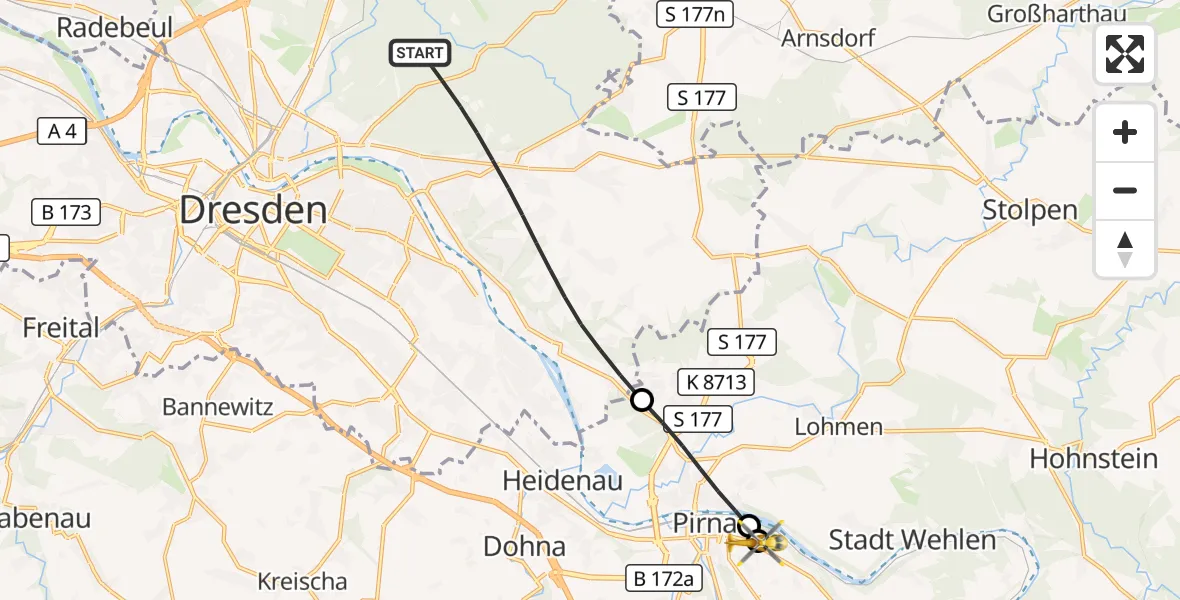 Flugroute Rettungshubschrauber Dresden - Pirna, 31 Mai 2026, 12:58