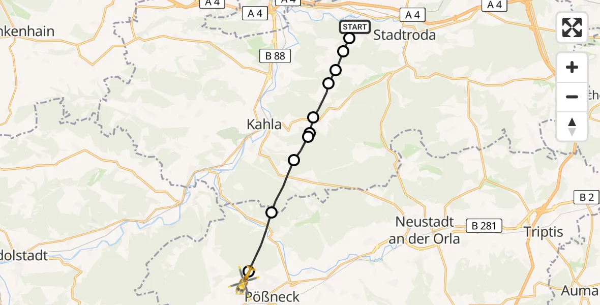 Flugroute Rettungshubschrauber Laasdorf - Pößneck, 31 Mai 2026, 13:10