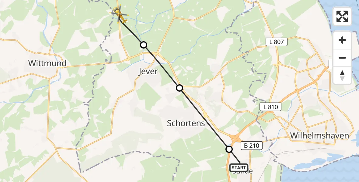 Flugroute Rettungshubschrauber Sande - Wangerland, 31 Mai 2026, 13:18