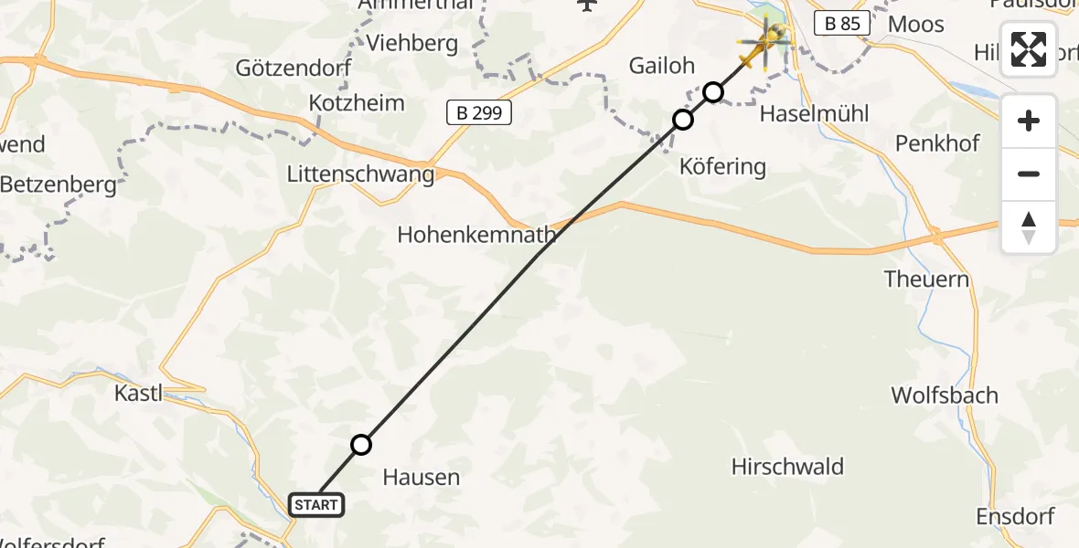 Flugroute Rettungshubschrauber Kastl - Amberg, 31 Mai 2026, 13:31
