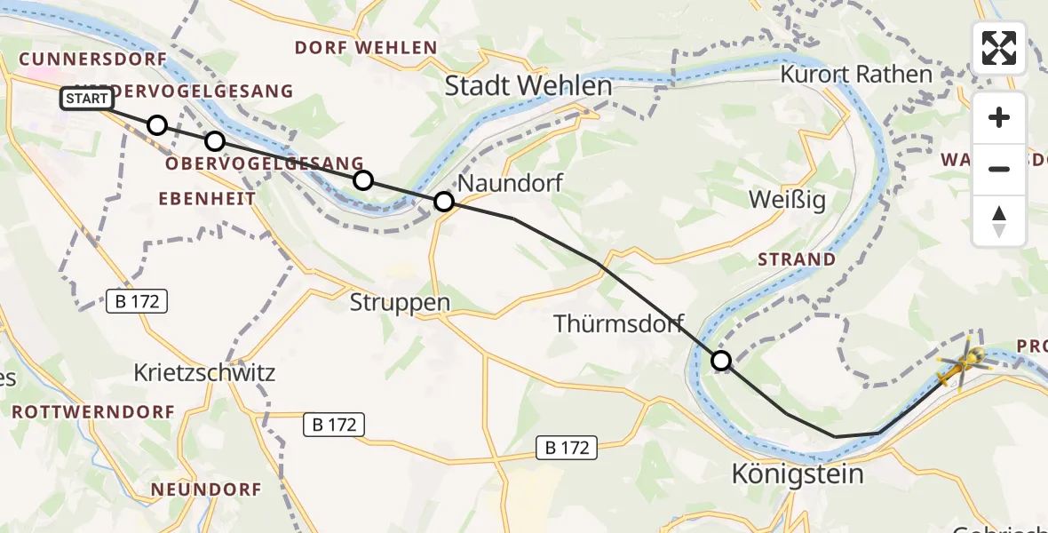 Flugroute Rettungshubschrauber Pirna - Königstein/Sächs.Schw., 31 Mai 2026, 13:39