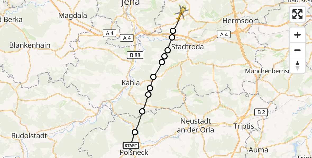 Flugroute Rettungshubschrauber Pößneck - Schöngleina, 31 Mai 2026, 13:48