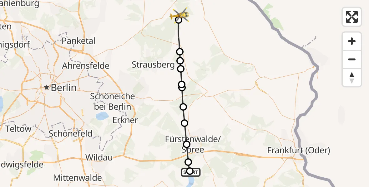 Flugroute Rettungshubschrauber Bad Saarow Hospital - Wriezen, 31 Mai 2026, 14:06