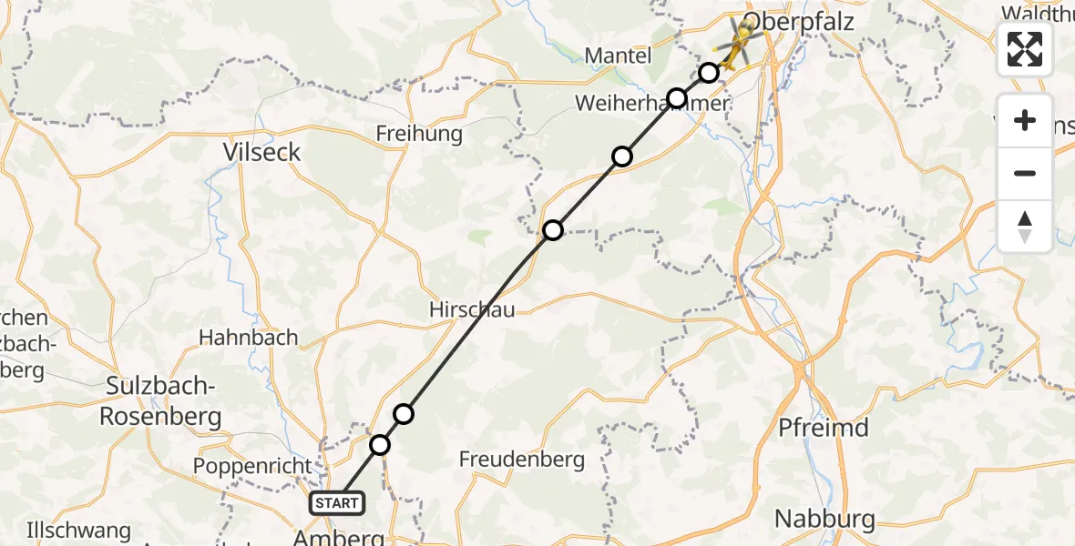 Flugroute Rettungshubschrauber Amberg - Weiden i.d.OPf., 31 Mai 2026, 14:16