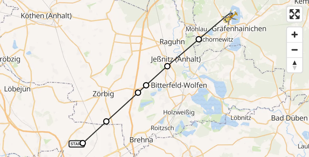Flugroute Rettungshubschrauber Halle-Oppin Flugplatz - Gräfenhainichen, 31 Mai 2026, 14:19
