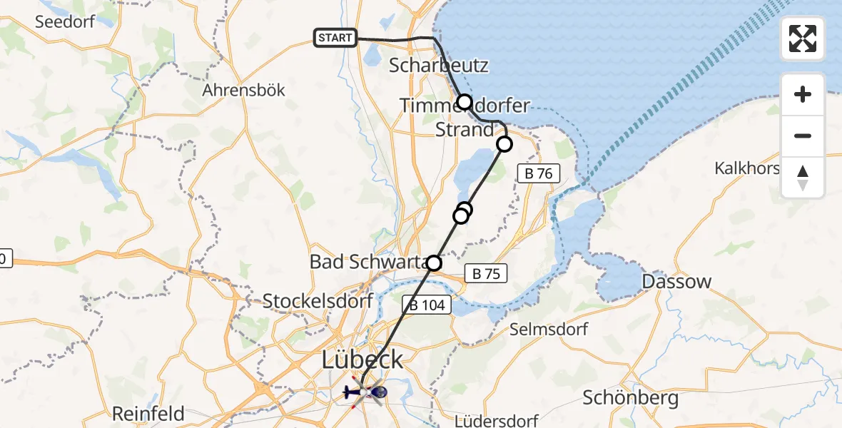 Flugroute Polizeihubschrauber Scharbeutz - Lübeck, 31 Mai 2026, 14:24