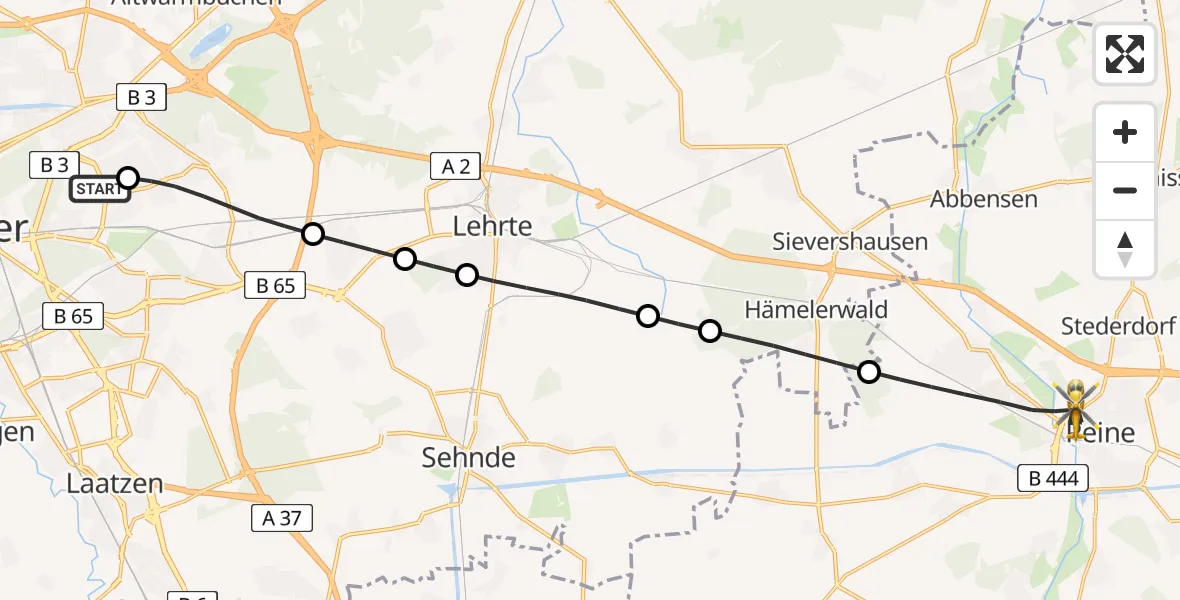 Flugroute Rettungshubschrauber Hannover Luftrettung Hubschrauberlandeplatz (Christoph 4) - Peine, 31 Mai 2026, 14:28