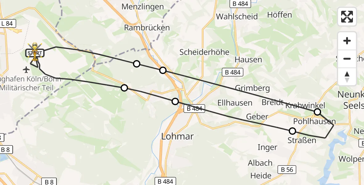 Flugroute Rettungshubschrauber Köln Bonn Flughafen - Köln Bonn Flughafen, 31 Mai 2026, 14:29