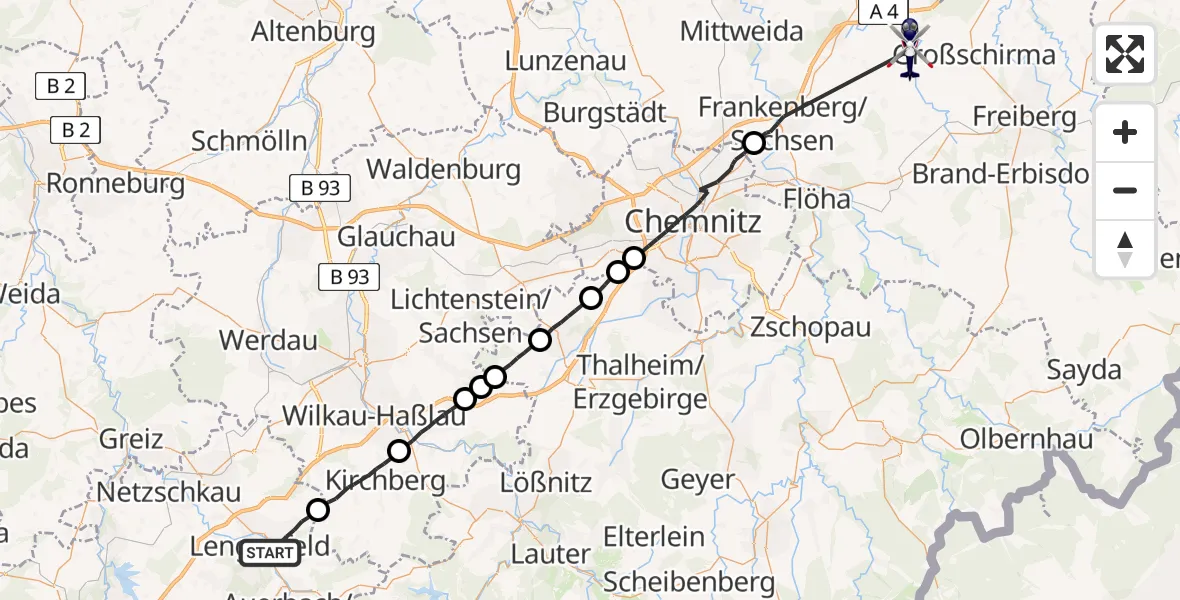 Flugroute Polizeihubschrauber Lengenfeld - Striegistal, 31 Mai 2026, 14:29
