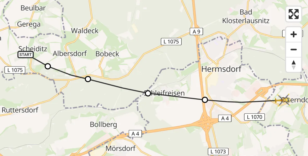 Flugroute Rettungshubschrauber Scheiditz - Kraftsdorf, 31 Mai 2026, 14:36