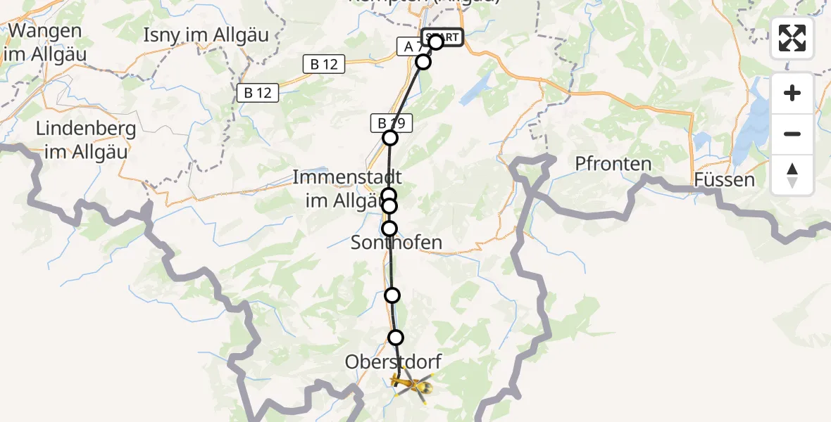 Flugroute Rettungshubschrauber Kempten-Durach Flugplatz - Oberstdorf, 31 Mai 2026, 14:45